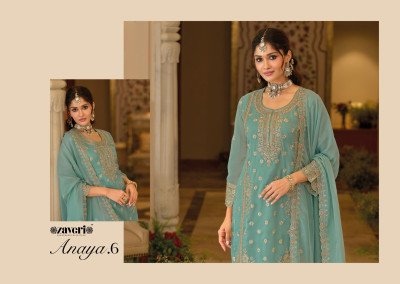 Zaveri Anaya-6 Soft Organza Embroidery Kurti with Heavy Silk Bottom & Dupatta readymade suit catalogs