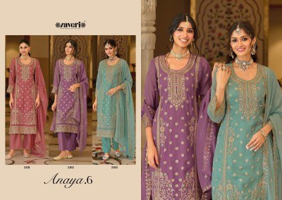 Zaveri Anaya-6 Soft Organza Embroidery Kurti with Heavy Silk Bottom & Dupatta readymade suit catalogs