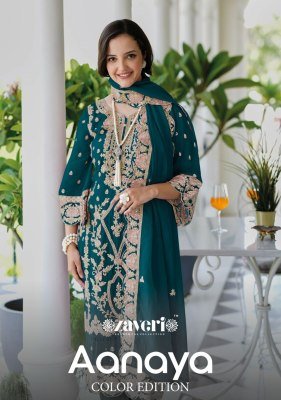 Zaveri Anaya Color Edition Soft Organza Embroidery Work Top with Heavy Silk Bottom and Embroidered Soft Organza Dupatta Wholesale Zaveri  women beauty 