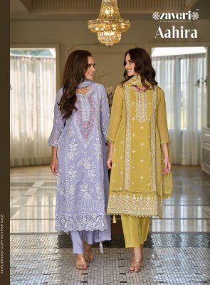 Zaveri by Aahira organza fancy embroidered work kurti pant and dupatta catalogue at low rate Zaveri  women beauty 