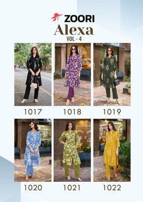 Zoori Alexa Vol 4 Designer Rayon Print Kurti with Rayon Bottom Wholesale kurtis catalogs