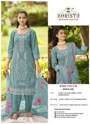 Zorista D.No. 11017 A–D Pure Cambric Cotton Kurti Pant with Dupatta wholesale catalogs