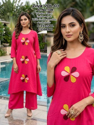 Zoya Vol-1 Dhabu Cotton Kurti Pant Set Size wise Combo Set