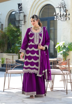 Zuhaira by Afsana Chinon Mirro work fancy sharara suit catalogue at low price fancy sharara suit Catalogs