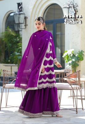 Zuhaira by Afsana Chinon Mirro work fancy sharara suit catalogue at low price fancy sharara suit Catalogs