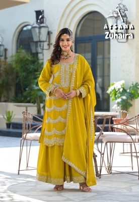 Zuhaira by Afsana Chinon Mirro work fancy sharara suit catalogue at low price fancy sharara suit Catalogs