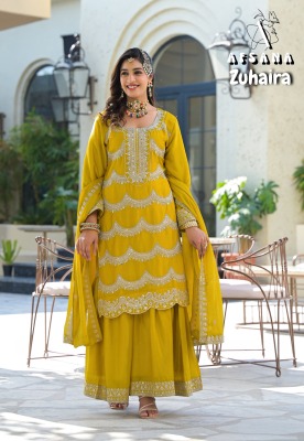 Zuhaira by Afsana Chinon Mirro work fancy sharara suit catalogue at low price fancy sharara suit Catalogs
