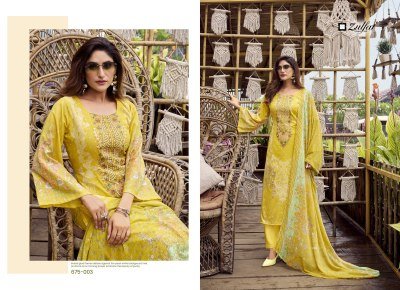 Zulfat Designer Suits Sana Safina Unstitched Collection Pure Cotton Top with Exclusive Embroidery, Mal Mal Cotton Printed Dupatta Cotton Bottomth Embr dress material catalogs