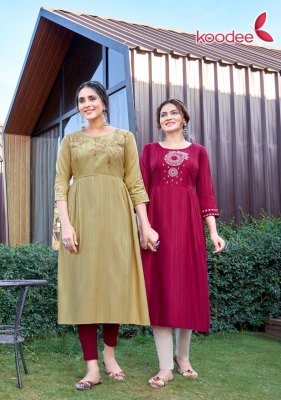 amavi by morni vol 1 heavy reyon nayra cut kurti with fancy work catalog at wholesale price kurtis catalogs