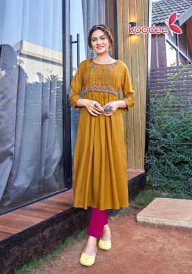 amavi by morni vol 1 heavy reyon nayra cut kurti with fancy work catalog at wholesale price kurtis catalogs
