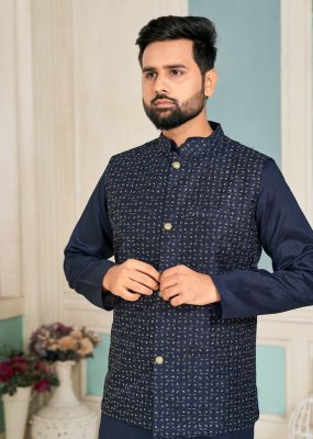 amavi by swayamvar heavy banglori silk kurta polo pant and koti with heavy embroidery sequence work both side at wholesale rate mens kurta
