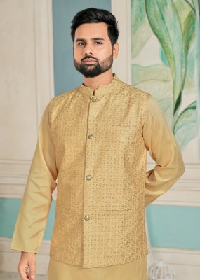 amavi by swayamvar heavy banglori silk kurta polo pant and koti with heavy embroidery sequence work both side at wholesale rate mens kurta