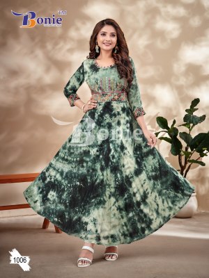 boine by tie die reyon slub embroidery full flare kurties catalog at wholesale price readymade suit catalogs