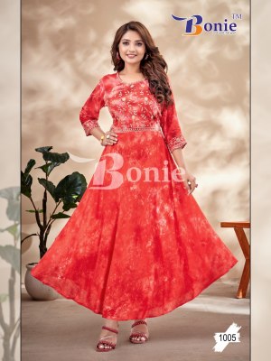 boine by tie die reyon slub embroidery full flare kurties catalog at wholesale price readymade suit catalogs