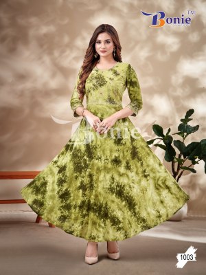 boine by tie die reyon slub embroidery full flare kurties catalog at wholesale price readymade suit catalogs