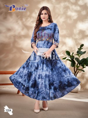 boine by tie die reyon slub embroidery full flare kurties catalog at wholesale price readymade suit catalogs
