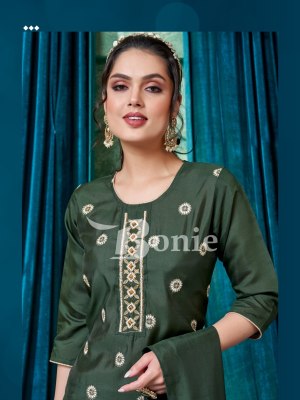 bonie by flora 5 heavy silk hand work embroidery kurti pant and dupatta at wholesale rate  kurtis catalogs