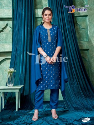 bonie by flora 5 heavy silk hand work embroidery kurti pant and dupatta at wholesale rate  kurtis catalogs