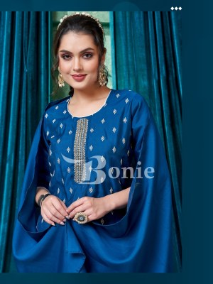 bonie by flora 5 heavy silk hand work embroidery kurti pant and dupatta at wholesale rate  kurtis catalogs