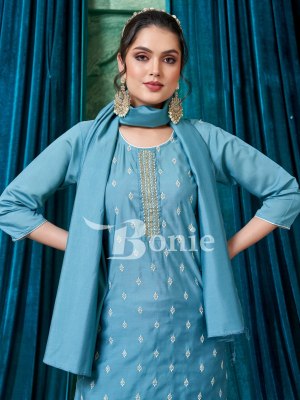 bonie by flora 5 heavy silk hand work embroidery kurti pant and dupatta at wholesale rate  kurtis catalogs