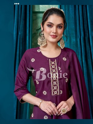 bonie by flora 5 heavy silk hand work embroidery kurti pant and dupatta at wholesale rate  kurtis catalogs
