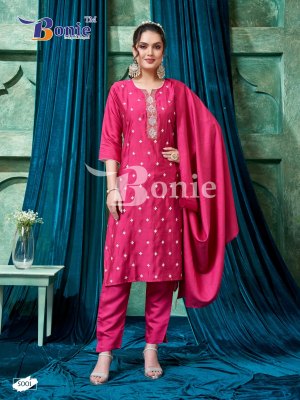 bonie by flora 5 heavy silk hand work embroidery kurti pant and dupatta at wholesale rate  kurtis catalogs