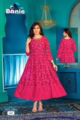 bonie new launch gulabo heavy rayon anarkali long gown stylish Kurti catalogue wholesaler price in India  Amavi