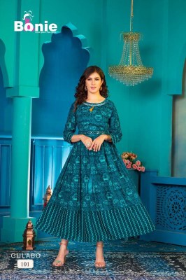 bonie new launch gulabo heavy rayon anarkali long gown stylish Kurti catalogue wholesaler price in India  kurtis catalogs