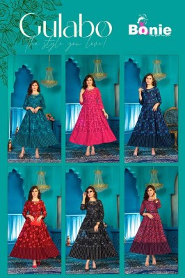 bonie new launch gulabo heavy rayon anarkali long gown stylish Kurti catalogue wholesaler price in India  kurtis catalogs