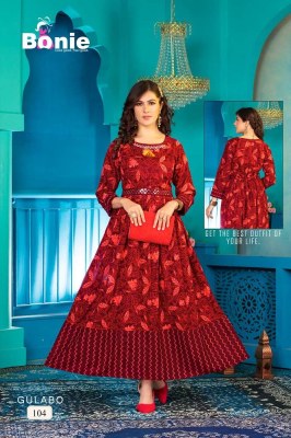 bonie new launch gulabo heavy rayon anarkali long gown stylish Kurti catalogue wholesaler price in India  kurtis catalogs