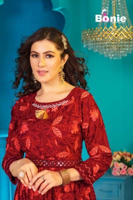 bonie new launch gulabo heavy rayon anarkali long gown stylish Kurti catalogue wholesaler price in India  kurtis catalogs