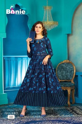 bonie new launch gulabo heavy rayon anarkali long gown stylish Kurti catalogue wholesaler price in India  kurtis catalogs