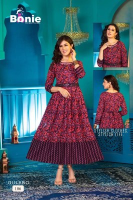bonie new launch gulabo heavy rayon anarkali long gown stylish Kurti catalogue wholesaler price in India  kurtis catalogs