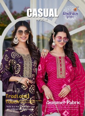 casual vol 4 by radhika Lifestyle Heavy reyon foil printed Readymade suit catalogue at affordable rate wholesale catalogs