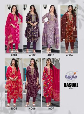 casual vol 4 by radhika Lifestyle Heavy reyon foil printed Readymade suit catalogue at affordable rate readymade suit catalogs