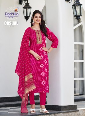 casual vol 4 by radhika Lifestyle Heavy reyon foil printed Readymade suit catalogue at affordable rate readymade suit catalogs