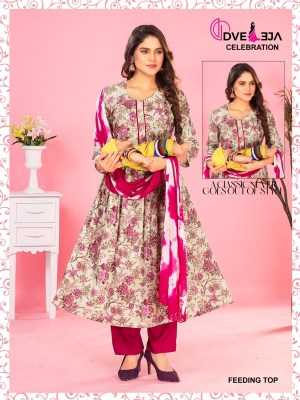 feeding 3 by dveeja fashion reyon printed readymade suit catalogue at amaviexpo readymade suit catalogs