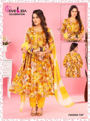 feeding 3 by dveeja fashion reyon printed readymade suit catalogue at amaviexpo readymade suit catalogs