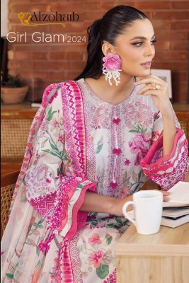 girl glam by Alzohaib pure cotton printed embroidered dress material catalogue at low rate Amavi