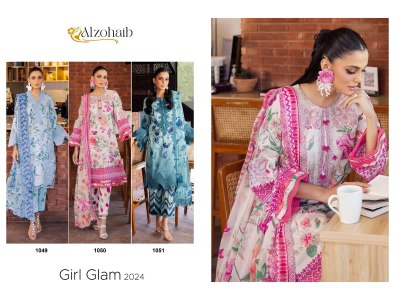 girl glam by Alzohaib pure cotton printed embroidered dress material catalogue at low rate salwar kameez catalogs