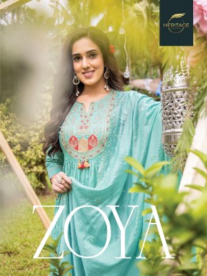 heritage collection by zoya premium chanderi silk flared kurti pant with dupatta at wholesale rate Amavi