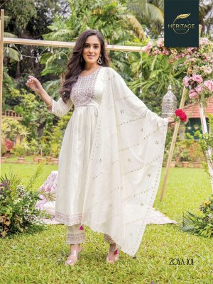 heritage collection by zoya premium chanderi silk flared kurti pant with dupatta at wholesale rate kurtis catalogs