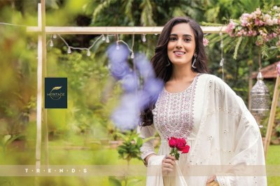 heritage collection by zoya premium chanderi silk flared kurti pant with dupatta at wholesale rate kurtis catalogs