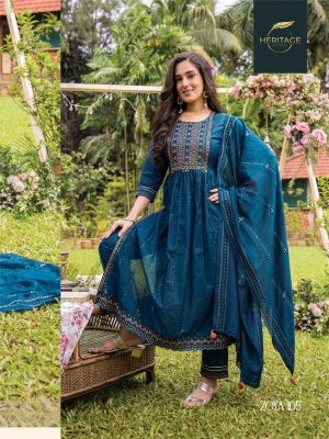 heritage collection by zoya premium chanderi silk flared kurti pant with dupatta at wholesale rate kurtis catalogs