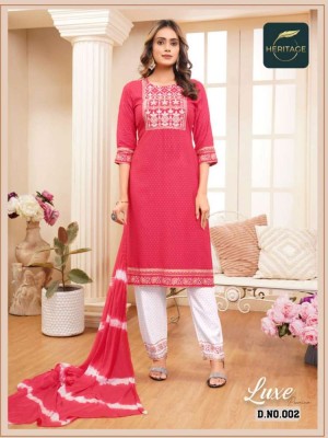 heritage collection presents luxe premium rayon designer printed Kurti pant with dupatta set catalogue  Amavi
