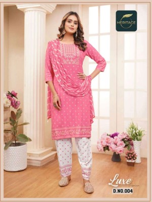 heritage collection presents luxe premium rayon designer printed Kurti pant with dupatta set catalogue  kurtis catalogs