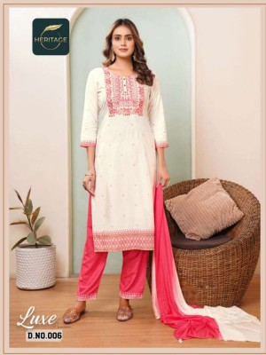heritage collection presents luxe premium rayon designer printed Kurti pant with dupatta set catalogue  kurtis catalogs