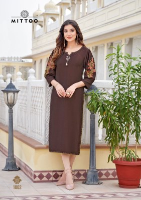 kAAMIYA BY Mittoo Heavy Reyon neck Handwork long kurtis with budget price kurtis catalogs