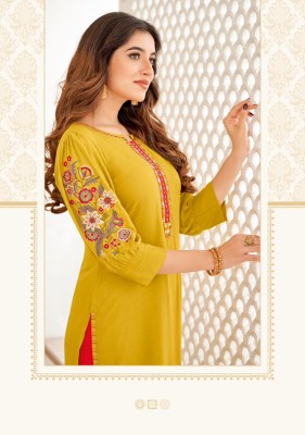 kAAMIYA BY Mittoo Heavy Reyon neck Handwork long kurtis with budget price kurtis catalogs