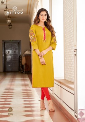 kAAMIYA BY Mittoo Heavy Reyon neck Handwork long kurtis with budget price kurtis catalogs